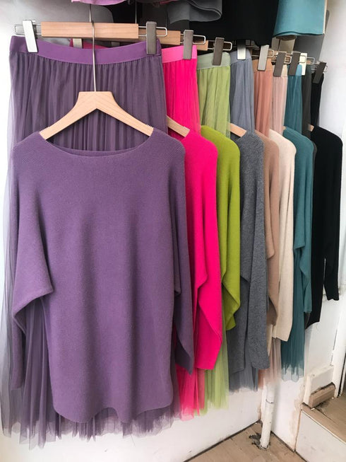 Casual Batwing Sleeves Pullover And Net Long Skirts